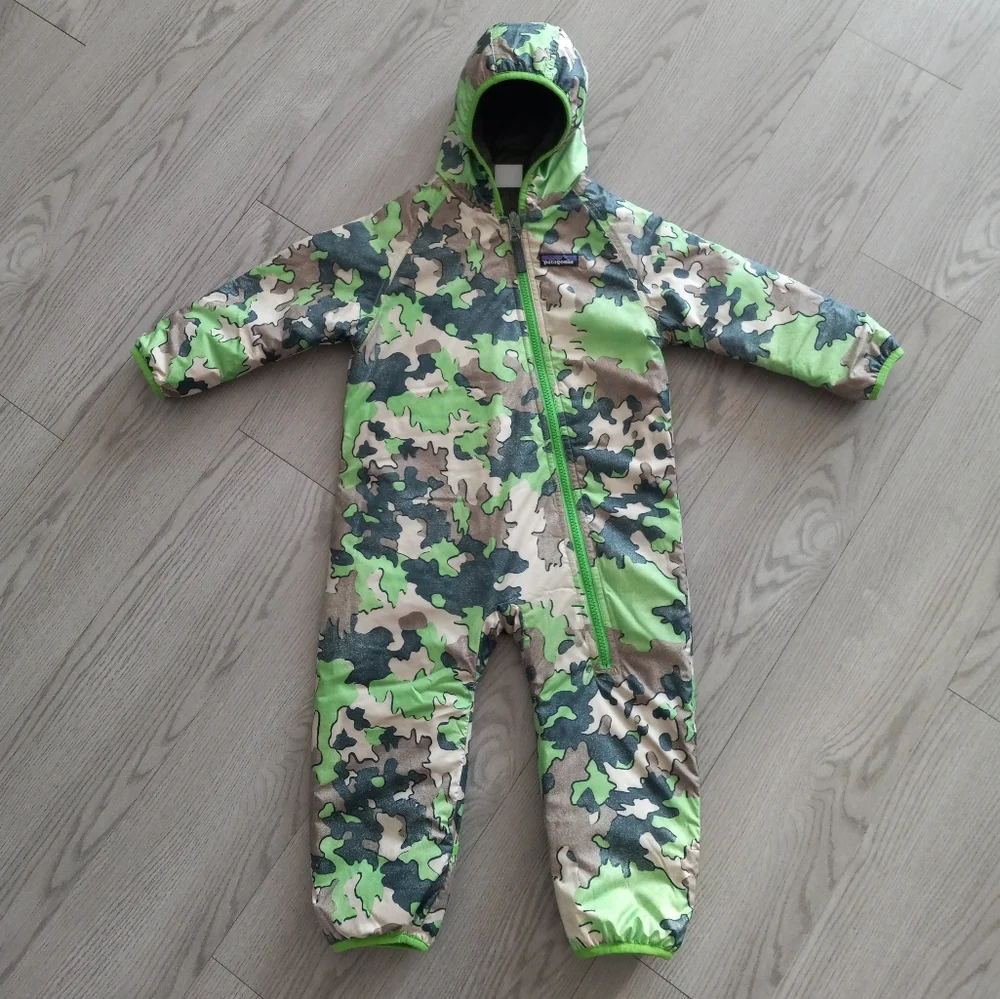 Patagonia Baby Reversible Puff Ball Bunting Green Camo Green 12-18m